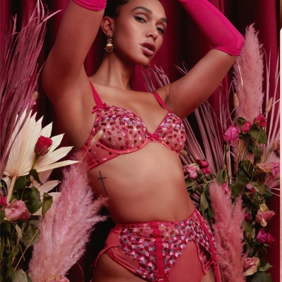 Chic Pink Embroidered Bra Set - Picture 1 of 2